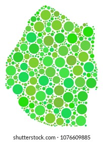 Swaziland Map collage of scattered dots in different sizes and fresh green color tints. Vector circle elements are combined into swaziland map illustration. Fresh cartography map design concept.