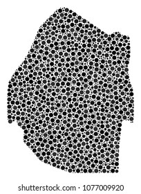 Swaziland Map composition of small circles in various sizes. Scattered round dots are combined into Swaziland Map composition. Vector geographical map vector illustration.