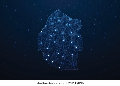 Swaziland Map Connection. Abstract Digital Technology 3D Mesh Polygonal Network Line, Design Sphere, Dot and Structure on Dark Background. Vector Illustration EPS10.