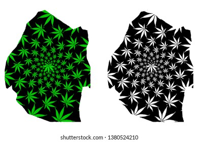 Swaziland - map is designed cannabis leaf green and black, Kingdom of Eswatini map made of marijuana (marihuana,THC) foliage,