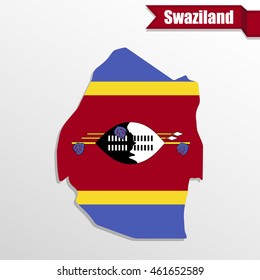 Swaziland map with flag inside and ribbon