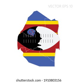 Swaziland map with flag and shadow isolated on white background. Vector illustration EPS10.