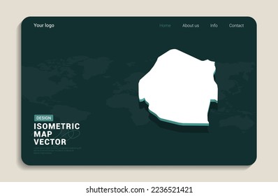 Swaziland map green background with isometric vector. Web banner layout template.
