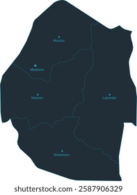 Swaziland map high detailed with administrative divide by state, capital cities names, outline simplicity style. Vector illustration EPS10.