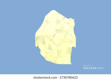 Suazilandia Mapa en estilo de Vector de polígono bajo, ilustración de forma geométrica con tonos amarillos suaves sobre fondo azul, silueta limpia para infografía.