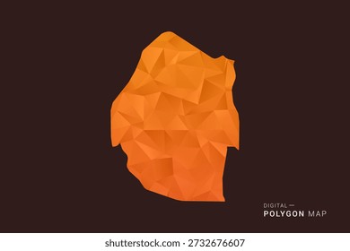 Mapa de Suazilandia - Vector de polígono bajo, silueta triangulada geométrica en tonos naranja y marrón oscuro, estilo infográfico moderno limpio, fondo aislado.