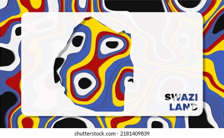 Swaziland Map with Paper Cut Waves Background Shape perfect for Greeting Card, Desktop Wallpaper, and Banner