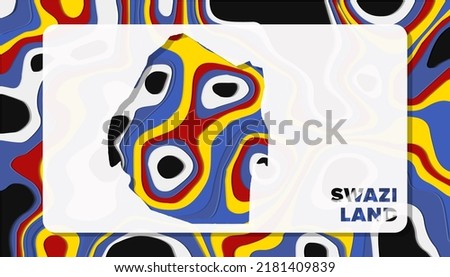 Swaziland Map with Paper Cut Waves Background Shape perfect for Greeting Card, Desktop Wallpaper, and Banner