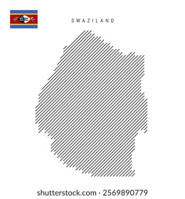 Swaziland map from pattern of black slanted parallel lines. Eswatini map with gray diagonal lines. Silhouette of a country made of oblique hatching. Vector illustration isolated on white.