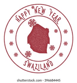 Swaziland map stamp. Retro Happy New Year Swaziland Stamp. Stylised rubber stamp with Swaziland map and Happy New Year text, vector illustration.