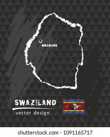 Swaziland map, vector pen drawing on black background