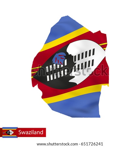 Swaziland map with waving flag of country. Vector illustration.