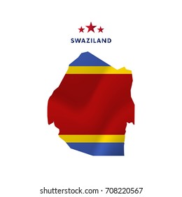 Swaziland map with waving flag. Vector illustration.