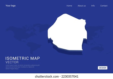 Mapa de Suazilandia blanco sobre el fondo azul oscuro 3d ilustración vectorial isométrica.