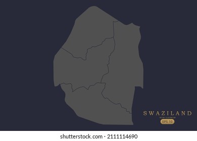 Swaziland Map - World Map International vector template with High detailed including grey and black outline color isolated on black background - Vector illustration eps 10