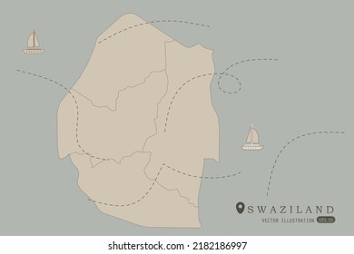 Mapa de Suazilandia - Mapa mundial de la plantilla de vector internacional Alto detalle con color marrón aislado en fondo gris incluyendo punto de ubicación simple, viento, icono de barco - Ilustración vectorial eps 10
