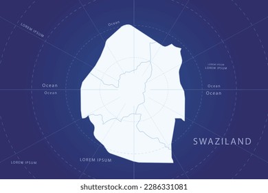 Swaziland Map - World Map International vector template with High detailed and white color including circle line on blue background for design, infographic, website - Vector illustration eps 10