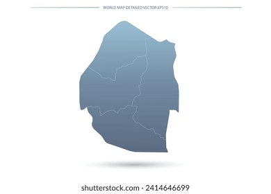 Mapa de Suazilandia - Mapa mundial de la plantilla de vector internacional con Alto detalle incluyendo el color de gradiente gris y azul y el color de contorno blanco aislado en fondo blanco - Ilustraciones vectoriales 10