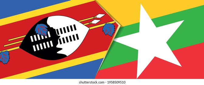 Swaziland and Myanmar flags, two vector flags symbol of relationship or confrontation.