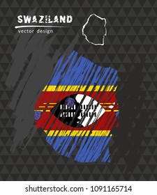 Swaziland national vector map with sketch chalk flag. Sketch chalk hand drawn illustration