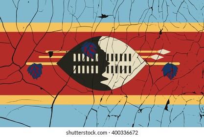 Swaziland old flag with fracture. Grunge effect can be cleaned easily.