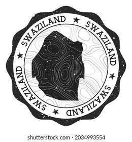 Swaziland outdoor stamp. Round sticker with map of country with topographic isolines. Vector illustration. Can be used as insignia, logotype, label, sticker or badge of the Swaziland.