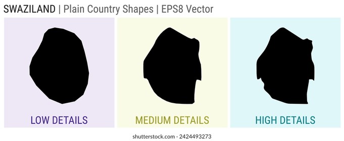 Swaziland - plain country shape. Low, medium and high detailed maps of Swaziland. EPS8 Vector illustration.