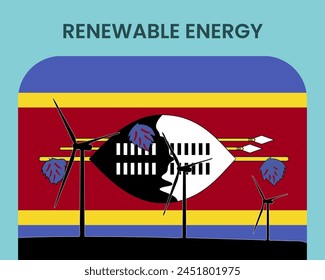 Swaziland renewable energy, environmental and ecological energy idea, wind turbine with Swaziland flag, electrical industry, alternative solar power