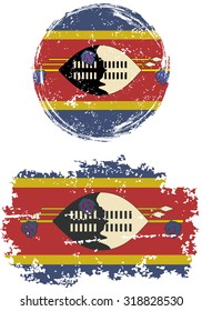 Swaziland round and square grunge flags. Vector illustration. Grunge effect can be cleaned easily. 