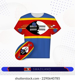 Swaziland rugby jersey with rugby ball of Swaziland on abstract sport background. Jersey design.