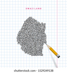 Swaziland sketch scribble vector map drawn on checkered school notebook paper background