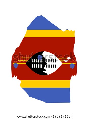 Swaziland vector map and flag  silhouette illustration isolated on white background. Coat of arms of Swaziland over map. Esvatini map and Esvanti flag with coat of arms. State in Africa.