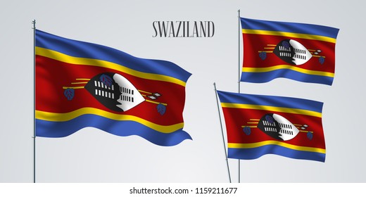Swaziland waving flag set of vector illustration. Red blue elements and abstract emblem of Swaziland wavy realistic flag as a patriotic symbol 