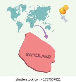 Swaziland's place in the world. 3D map