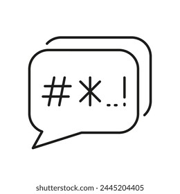 Swear And Argue Line Icon. Customer Complain. Hate, Curse Concept, Speech Bubble With Censored Bad Words Linear Pictogram. Cyberbullying Outline Symbol. Editable Stroke. Isolated Vector Illustration.