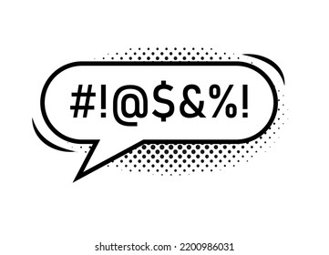 Swear bubble icon with bad speech language in lineart isolated with shadow halftone. Talk bubble with censored text. Vector outline illustration for meme, poster, hate banner, hashtag