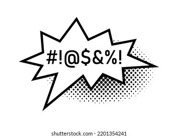 Swear bubble icon with bad speech language in lineart isolated with shadow halftone. Talk bubble with censored text. Vector outline illustration for meme, poster, hate banner, hashtag