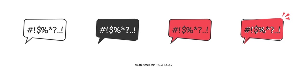 Swear Bubble Icon Set. Insult Speech. Vector Flat Illustration