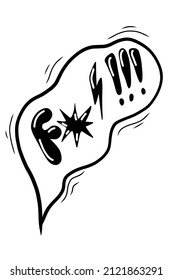 Swear curses word speech bubble. Doodle hand drawn swear words symbols. Comic speech bubble with curses, lightning. Angry screaming emoji. Vector illustration isolated on white.