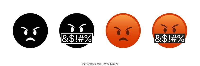 Swear emoji set icons. Flat and silhouette style. Vector icons.