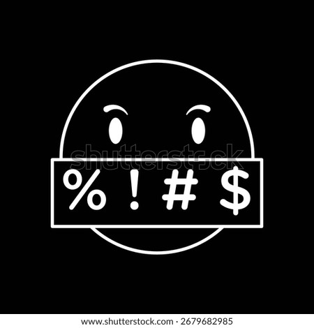 Swear face expression emoji icon with angry mouth and symbols for offensive words in outline style