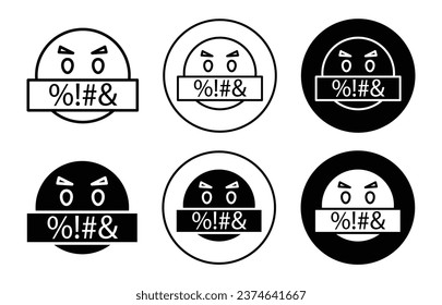 Swear face expression icon. Angry offensive language speaking facial expression symbol set. Hate speech and verbal talk emoticon vector sign. Swear face emoji line logo.