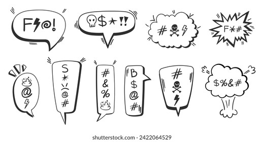 Swear speech bubble Collection. Censored text in dialogue chat box. Comics style vector illustration