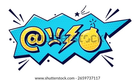 Swear speech bubble with special characters and dark details around.