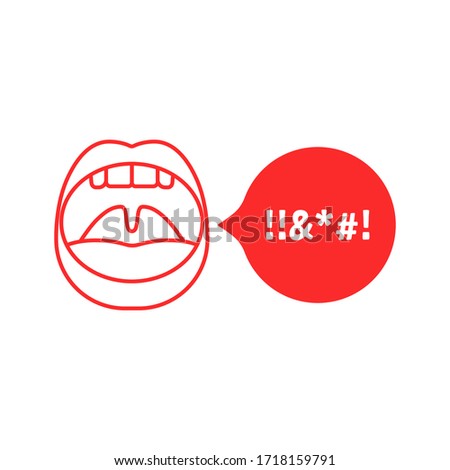 swear talk with red outline open mouth. flat trend modern simple dissatisfaction logotype graphic design isolated on white background. concept of annoyed client or online voice insults or dirty text