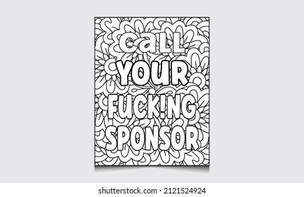 Swear Word. Swear Word Coloring Page Interior For Adult Man And Woman. Curse Word Coloring Book Interior.