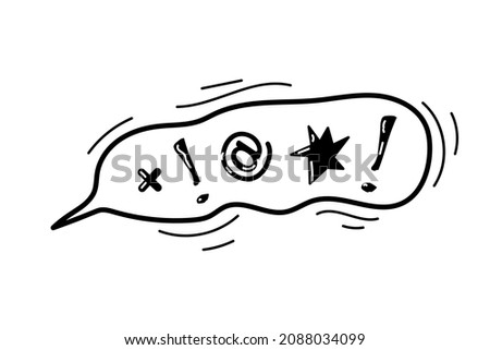 Swear word speech bubble. Rude, curse swear word for angry, negative, bad expression. Vector illustration in hand drawn doodle sketch style