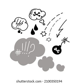Swear word speech bubble set.  Hand drawn doodle sketch style. Vector illustration.