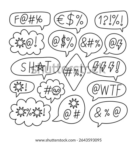 Swear word speech bubbles with censored comic symbols