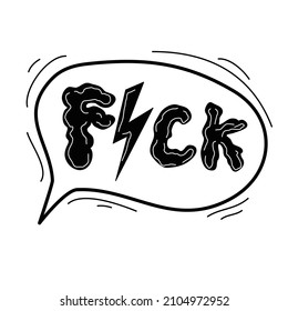 Swear words symbols in comic speech bubble. Doodle hand drawn speech bubble with curses, wtf, lightning. Angry emoji. Vector illustration isolated on white.